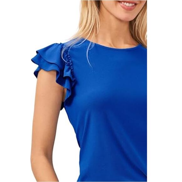 New CECE NORDSTROM Women's Blue Ruffled Flutter Short Sleeve Knit Top Size M - Picture 7 of 7